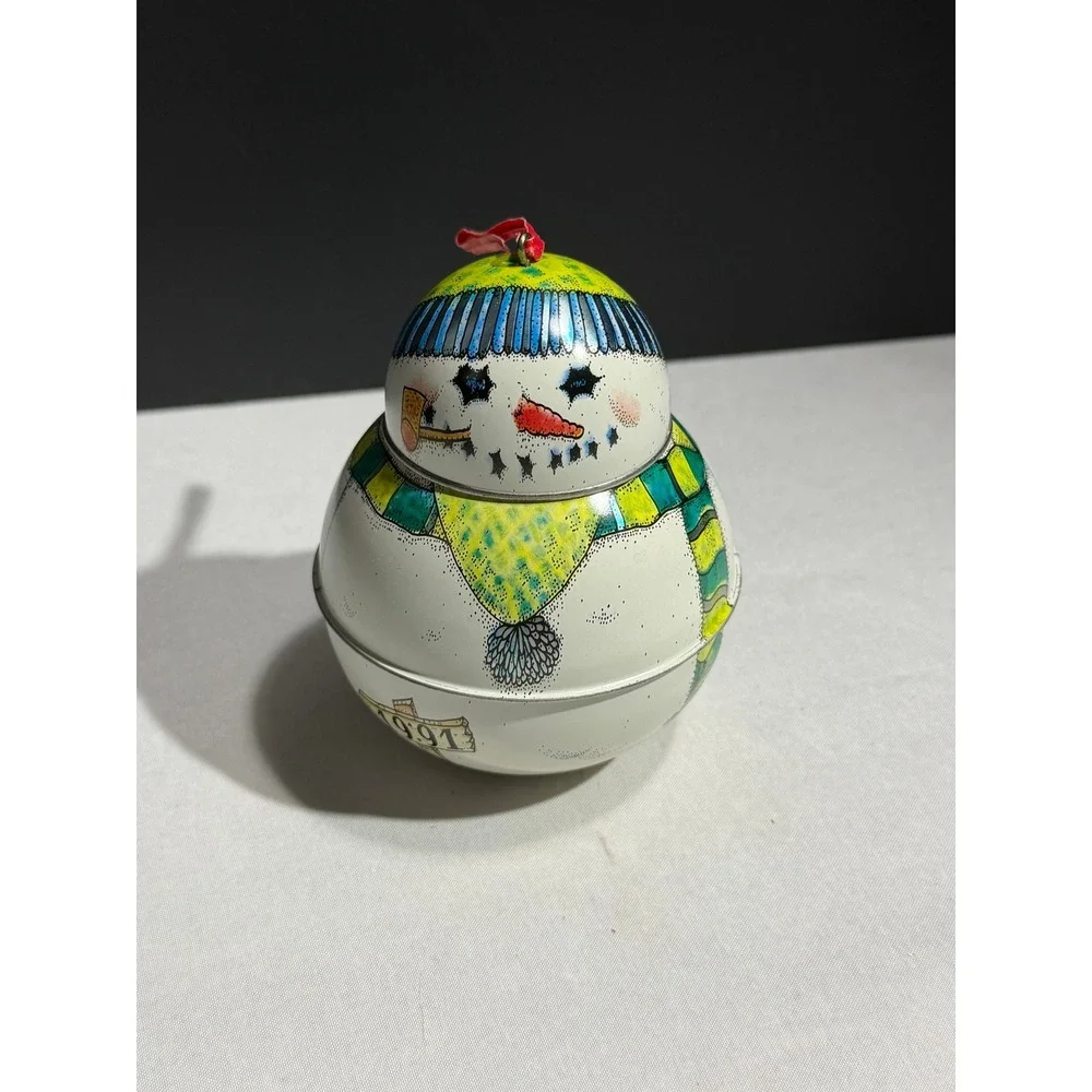 Vintage 1991 Hallmark Snowman Metal Tin Christmas Ornament Keepsake Box